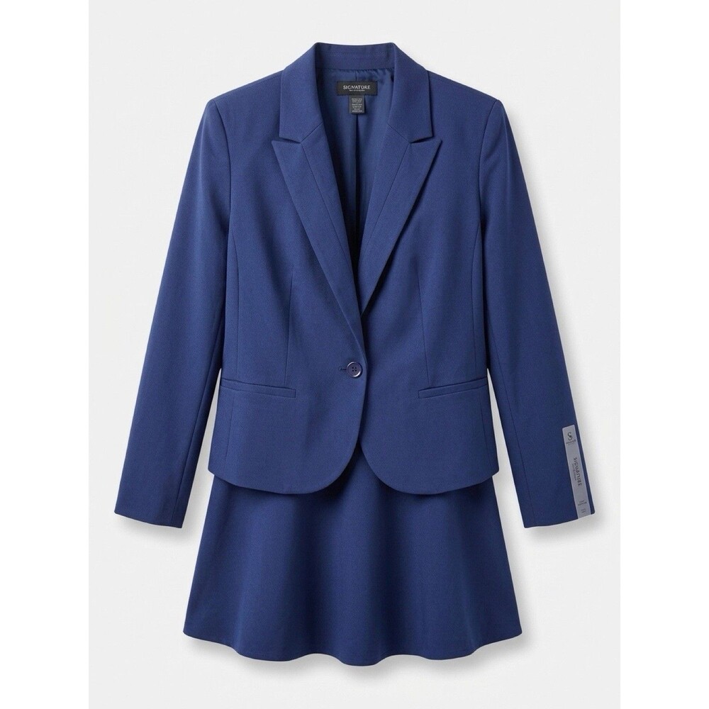 Ashley Stewart Signature Single Button Blue Suit Blazer Jacket Skirt NWT Size 14